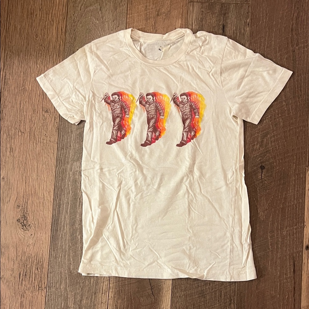 Cream T-Shirt with Retro Inspired Michael Myers Graphic
